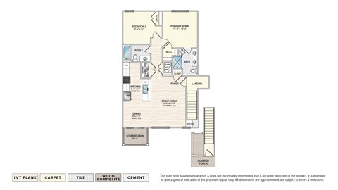 Floor plan for 2 beds, 2 baths, 1022 sqft